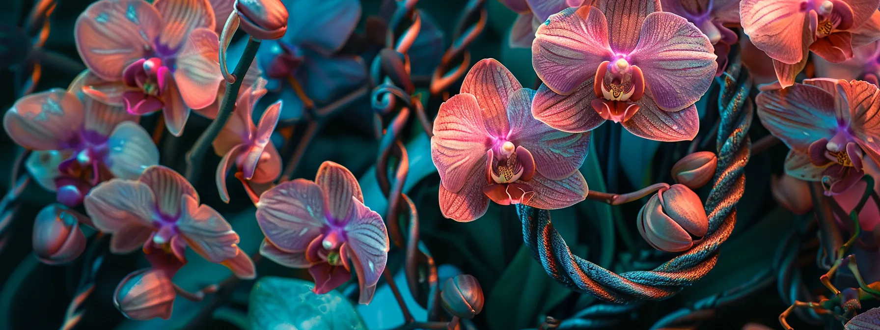 a professional agency displaying artificial orchids tied to an anchor.